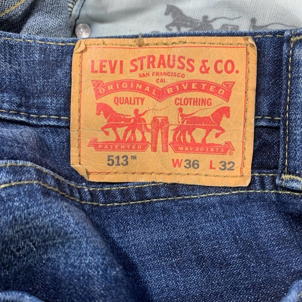Levis 513 Slim Straight Jeans Mens 36x32 Blue Dark Wash Denim Casual Classic - Picture 3 of 13